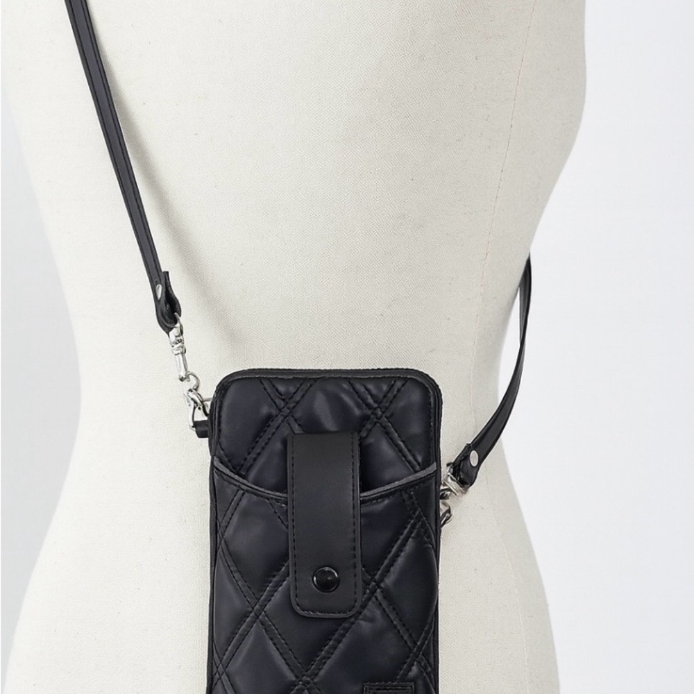 IHKWIP WOMENS RING RING CELL PHONE CROSSBODY WALLET PURSE RFID NWT BLACK